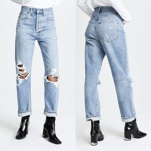 NWT AGOLDE light blue Fall Out wash 90's Distressed Loose Fit Straight Leg Jeans